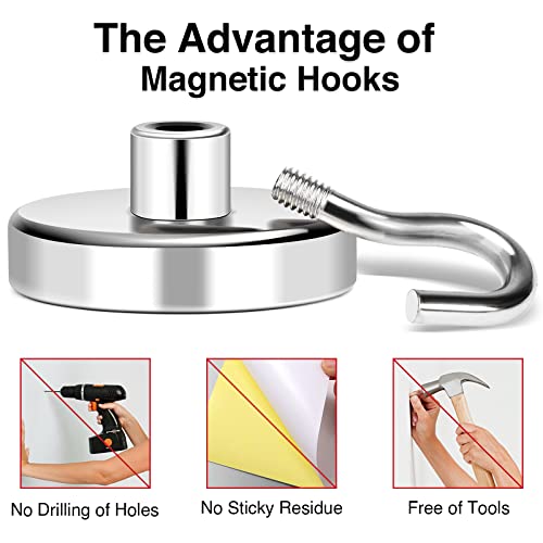 Magnetic Hooks Heavy Duty 170LB+ Strong Neodymium Magnets (Silver / 8Pack-150LB)