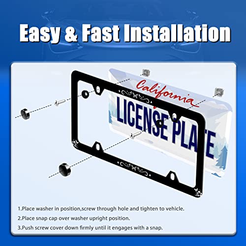 Butterfly Hibiscus License Plate Frame Stainless Steel Accessory 12.3x6.3In (Butterfly hibiscus)