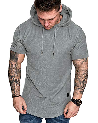 Mens Fashion Hoodies Sport Pullover Solid Color Shirt Workout Lightweight Tops Light Grey (Large / Light Grey1)