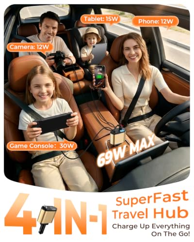 4 in 1 Retractable Car Charger (Gold)