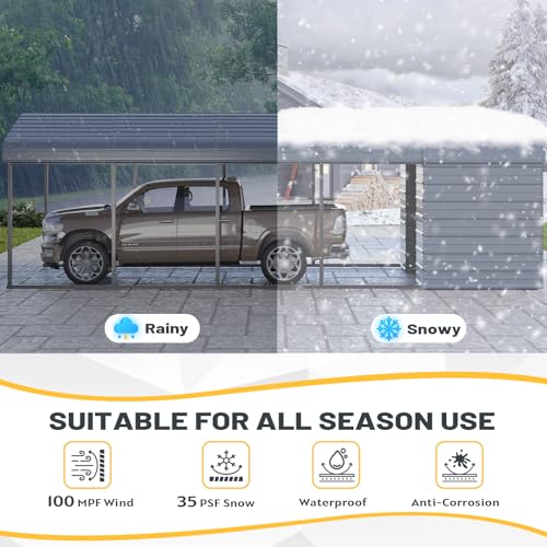 12x25 FT Metal Carport with Side Storage