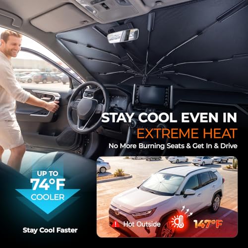2026 Upgraded] DooGooCoo Windshield Sun Shade Umbrella for Toyota Rav4 2019 (For Toyota Rav4 2019-2026)