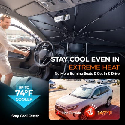 2026 Upgraded] DooGooCoo Windshield Sun Shade Umbrella for Toyota Rav4 2019 (For Toyota Rav4 2019-2026)