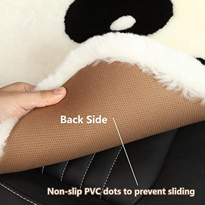 Genuine Sheepskin Car Seat Cushion Seat Covers for Cars Trucks SUV Comfort Seat Protector Pad for Car Driver Seat Car Accessories for Women Office Chair Car Decor (Panda / Front Seat Cushion-1 Pc)