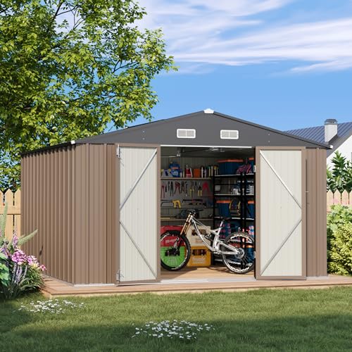 10x10 FT Metal Storage Shed (Brown / 10x10 FT)