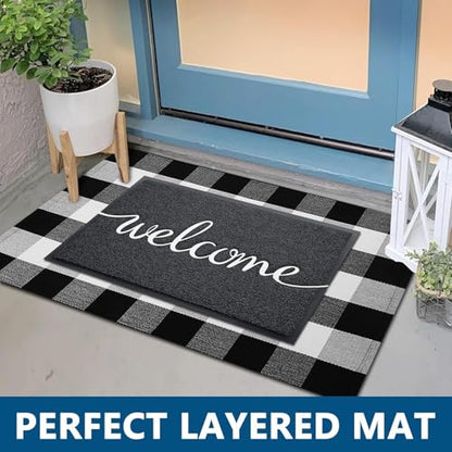 Door Mat 3 Pack Outside Inside Welcome Doormat 30"x17.5" Durable Floor Mat Non Slip Rug Ultra Absorb Mud Easy Clean Front Doormat for Garage (2'6" x 1'6" / 3pack Welcome)