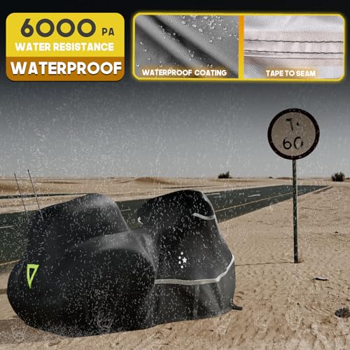 Motorcycle Cover with Side+Top Box Heavy Duty 420D Waterproof for Touring Models Harley Davidson Ultra Limited (Black / 110“ - Side+Top Box)