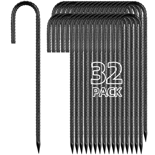 12 Inch Rebar Stakes J Hook Ground Stakes 32 (12"x5/16"-32pcs / J Shape-Black)