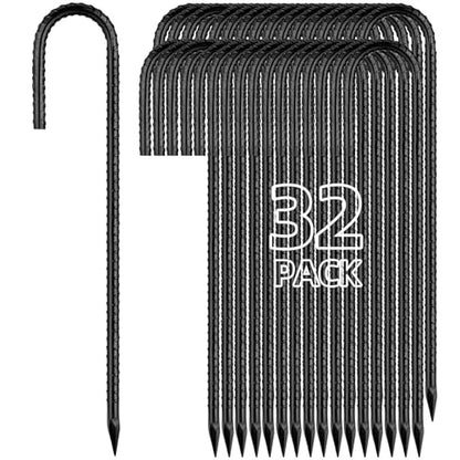 12 Inch Rebar Stakes J Hook Ground Stakes 32 (12"x5/16"-32pcs / J Shape-Black)