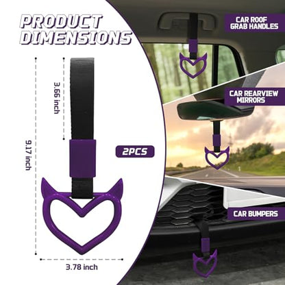 2 Pcs Devil Heart Shaped Car Handle Strap (Purple)