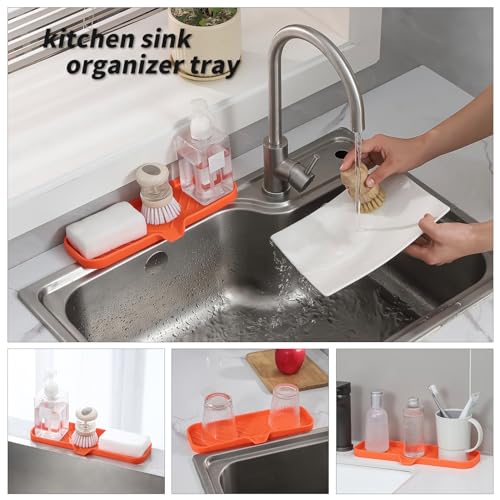 Silicone Soap Dish with Drain Spout (Orange / L(12"×4"))