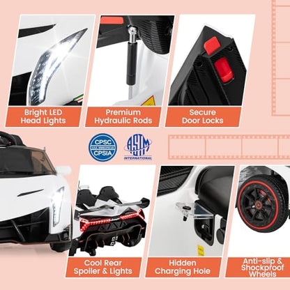 Ride on Car Lamborghini Licensed 12V Battery Powered 4WD Sports Car with Remote Control (White)