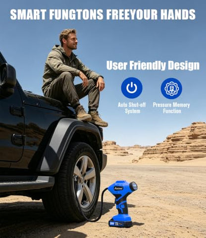20V Rechargeable Cordless Tire Inflator Portable Air Compressor (Blue)