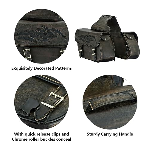 Motorcycle Saddle Bags Leather Motorcycle Luggage Bag with Gun Holsters For Softails Sportsters and Choppers Waterproof Luggage Bags (14" x 12" x 10" / Brown Leather)