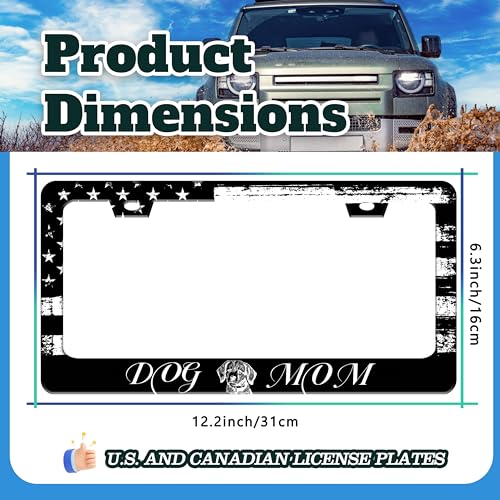 Dog Mom License Plate Frame Vintage American Flag Animal License Plate Holder for Front or Rear Car Tags Reusable Durable Stainless Steel Car Funny Decoration with Screws 6.3 X 12.2 in for Men Women (Dog Mom)