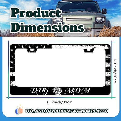 Dog Mom License Plate Frame Vintage American Flag Animal License Plate Holder for Front or Rear Car Tags Reusable Durable Stainless Steel Car Funny Decoration with Screws 6.3 X 12.2 in for Men Women (Dog Mom)