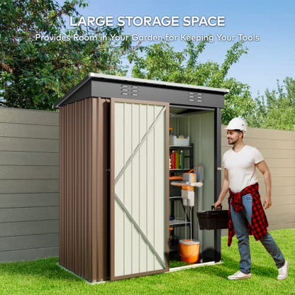 5x3 FT Outdoor Shed (Brown / 5' x 3' FT/Sloped-roof)