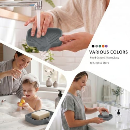 Silicone Soap Dish with Drain Spout (Grey / S(4.9"×3.2"))