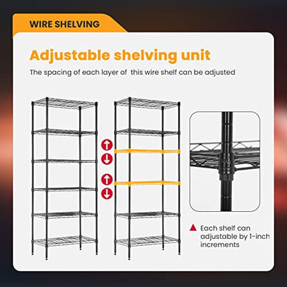 6 Tier Wire Shelf (Black / 13"D x 23"W x 59"H)