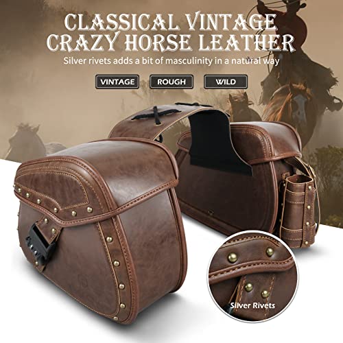 Saddle Bags PU Leather Motorcycle Saddlebags (Brown)