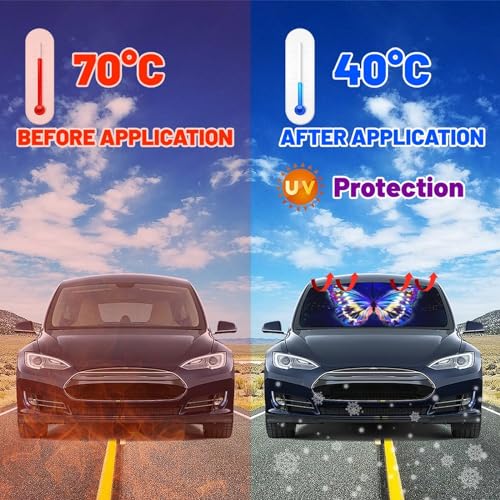 Funny Butterfly Car Windshield Sun Shade Umbrella Automotive Windshield Sunshade Foldable Front Car Accessories Interior Decor to Keep Vehicle Cool for Most Vehicles 57'' X 30'' (57'' X 30'' / style-AB13)