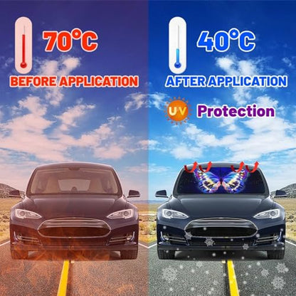 Funny Butterfly Car Windshield Sun Shade Umbrella Automotive Windshield Sunshade Foldable Front Car Accessories Interior Decor to Keep Vehicle Cool for Most Vehicles 57'' X 30'' (57'' X 30'' / style-AB13)