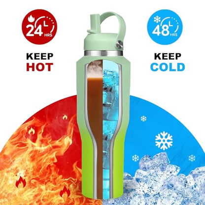 SENDESTAR 40oz Stainless Steel Water Bottle (Neon / 40 Ounces)