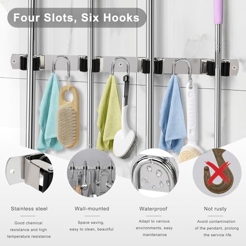 Mop Broom Holder Wall Mount (Silver-1 Pack)
