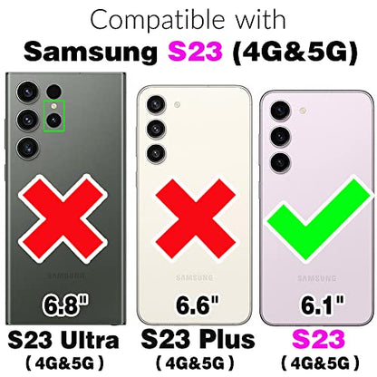 Compatible with Samsung Galaxy S23 5G Wallet Case and Screen Protector Crossbody Shoulder Strap Ring Buckle Stand Card Holder Magnetic Car Mount Cell Phone Cover for S 23 23S SM (Rose Gold / for S23)