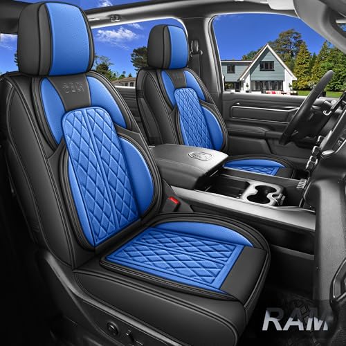 Car Seat Cover Custom Fit for Dodge Ram 1500 2500 3500 2002 (Black & Blue / Front Seat(Pair))
