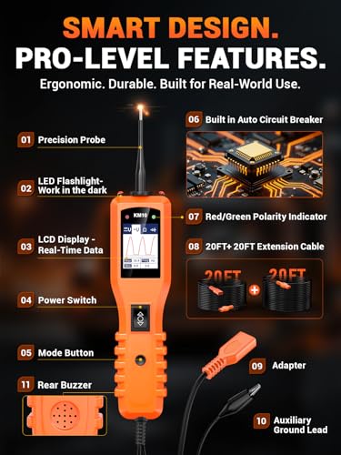 KM10 Power Circuit Probe Tester with Live Waveform Display (Red-Orange)
