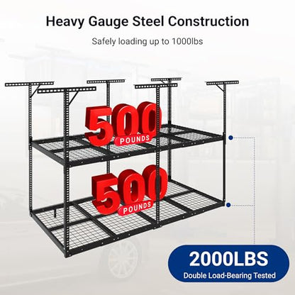 4x8 2 Tier Overhead Ceiling Garage Storage Rack (Black / 2-Tier 4x8 ft)