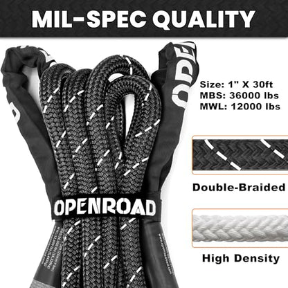 Kinetic Recovery Tow Rope (Black / 1"x30ft)