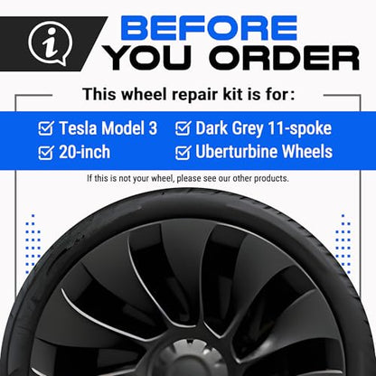 Premium Tesla Wheel Curb Rash Repair Kit for Model 3 20 (Tesla Model 3 / 20" Charcoal Grey Uberturbine Performance)