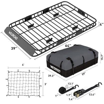 Rooftop Cargo Carrier Combo Roof Rack Cargo Basket 64" x 39" x 4" (64" x 38" x 4")