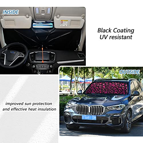 Pink Leopard Windshield Sun Shade Umbrella Animal Skin Black Foldable Car Front Window Sunshade Blocks UV Rays Heat Keep Vehicle Cool (multi 19)