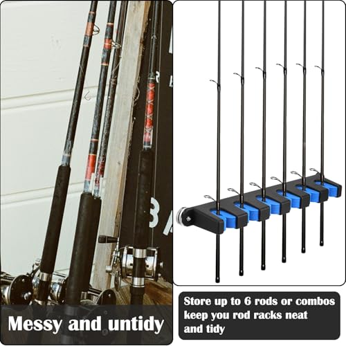 2 Pcs Magnetic Fishing Rod Holder for Car Fishing Pole Rack Vertical Rod Storage Holders for Truck Bed Boat Wall Garage Door (Blue / 6 Rods)