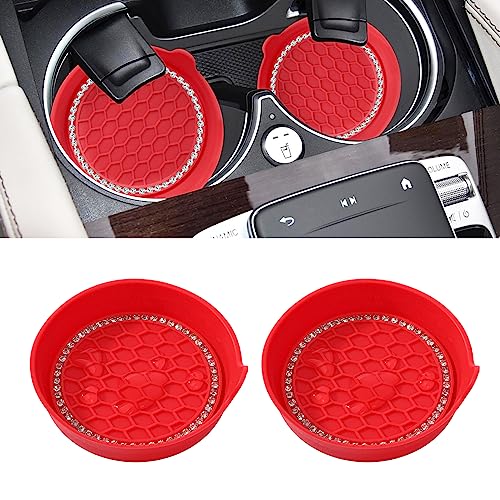 2 Pack Car Cup Holder Coaster Bling Crystal Rhinestone Car Interior (Red / 2 Pack)