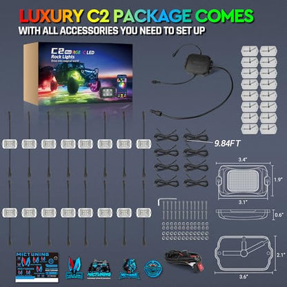 C2 MAX 16 Pods RGB+IC Chasing Rock Lights with White Housing (16 Pods With White Housing)