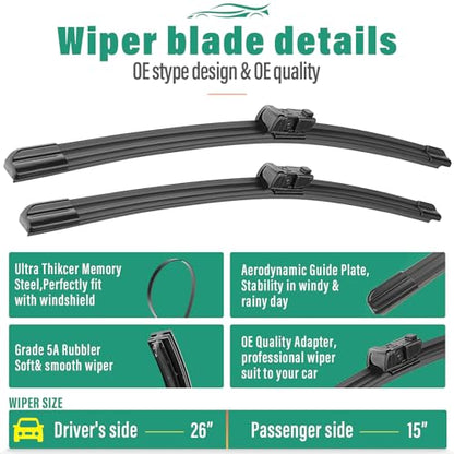 Windshield Wiper Blades Replacement for Ford Fiesta 2009 (26"/15"/12")