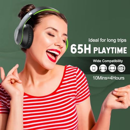 Wireless Bluetooth Headphones Over Ear V6.0 HiFi Stereo with Mic (Green)