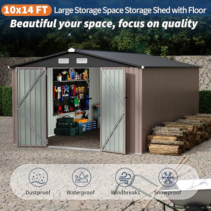 10x14 FT Metal Storage Sheds Outdoor (Brown / 10x14FT)