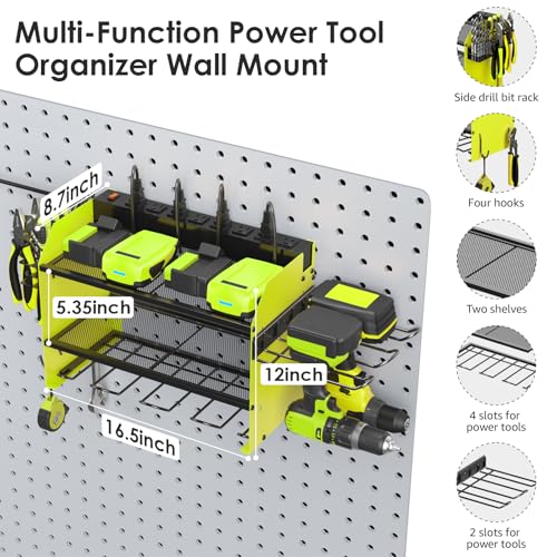 Modular Power Tool Organizer Wall Mount Charging Station (Green / 10FT Cord)