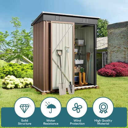 5x3 FT Outdoor Shed (Brown / 5' x 3' FT/Sloped-roof)