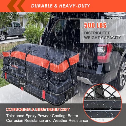Hitch Mount Cargo Carrier Rack Basket 60"*25"*6"+Waterproof Bag 25 Cu.Ft (60"*25"*6")