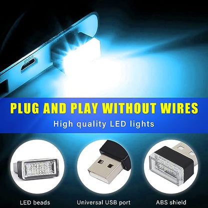 4 PCS USB LED Car Interior Atmosphere Lamp (White+Red+Blue+Ice Blue)