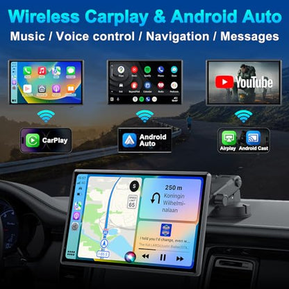 Wireless Portable 9'' Carplay Screen with 4K Dash Cam (9-Inch)