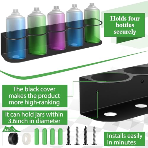 2 Pcs 5 Holes All Purpose Steel Spray Bottle Holder Heavy Duty Spray Can Holder Rack Organizer Easy Install Wall Mount Paint Bottle Organizer Storage Rack for Garage Home Workspace (Black / 5 Holes)