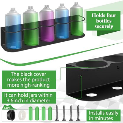 2 Pcs 5 Holes All Purpose Steel Spray Bottle Holder Heavy Duty Spray Can Holder Rack Organizer Easy Install Wall Mount Paint Bottle Organizer Storage Rack for Garage Home Workspace (Black / 5 Holes)