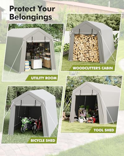 7 x 12 ft Carport Storage Shed (PE Carport / 7x12FT / Gray)